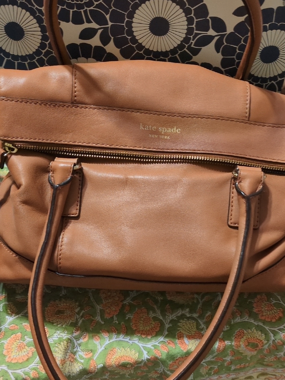 kate spade Tan/Cognac Leather Satchel with Gold Hardware